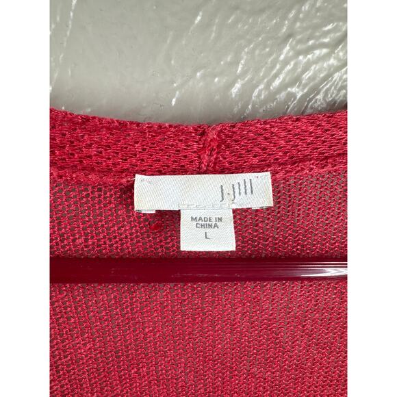 J.Jill Linen Blend Open Cardigan Duster Long Jacket Red Orange Lounge Boho Large - Picture 2 of 5